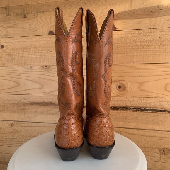 Nocona Chestnut Mens Cowboy Boots 6.5B Full Quill Ostrich Leather Western Stitch - Picture 7 of 10